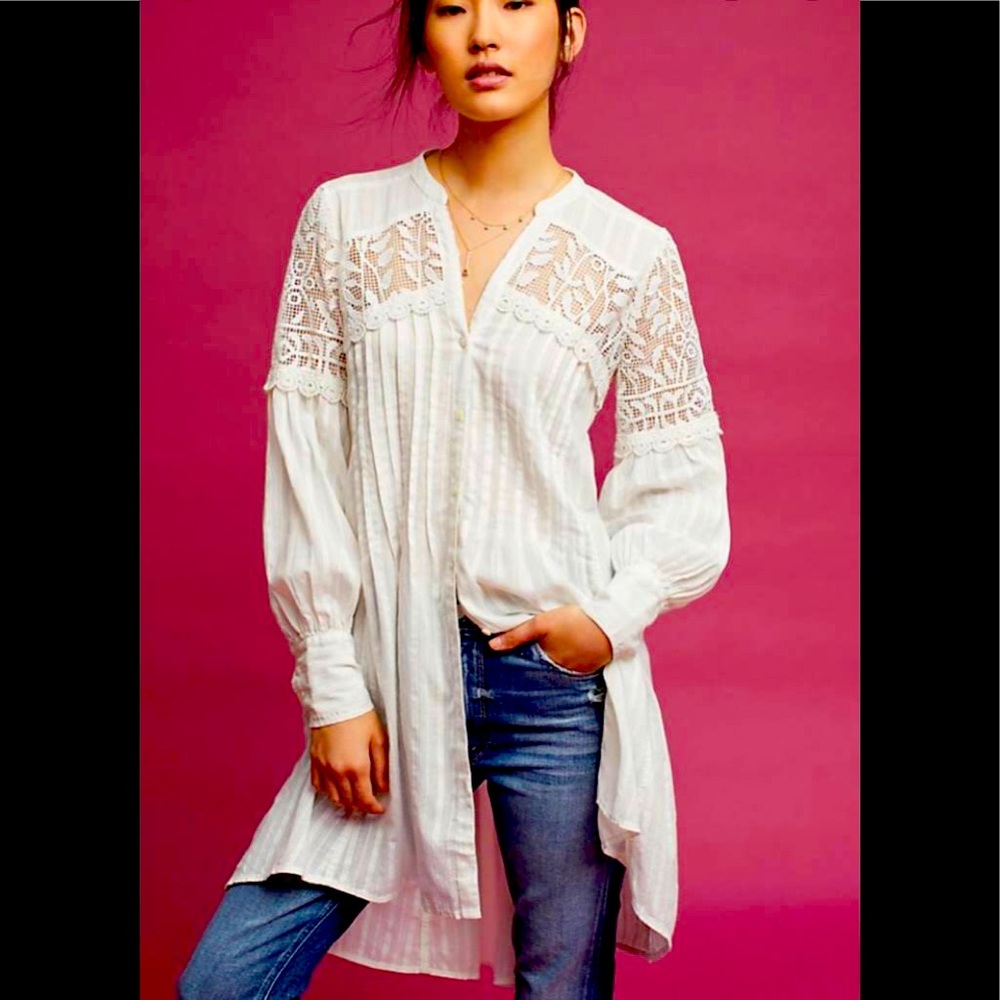 Anthropologie feather bone white lace shirt size xsmall